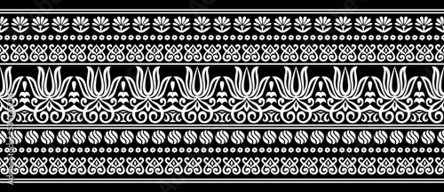 Tribal black and white lotus flower border design