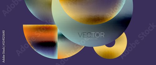Geometric abstract panorama wallpaper background. Round shapes and circles, metallic color geometric shapes composition