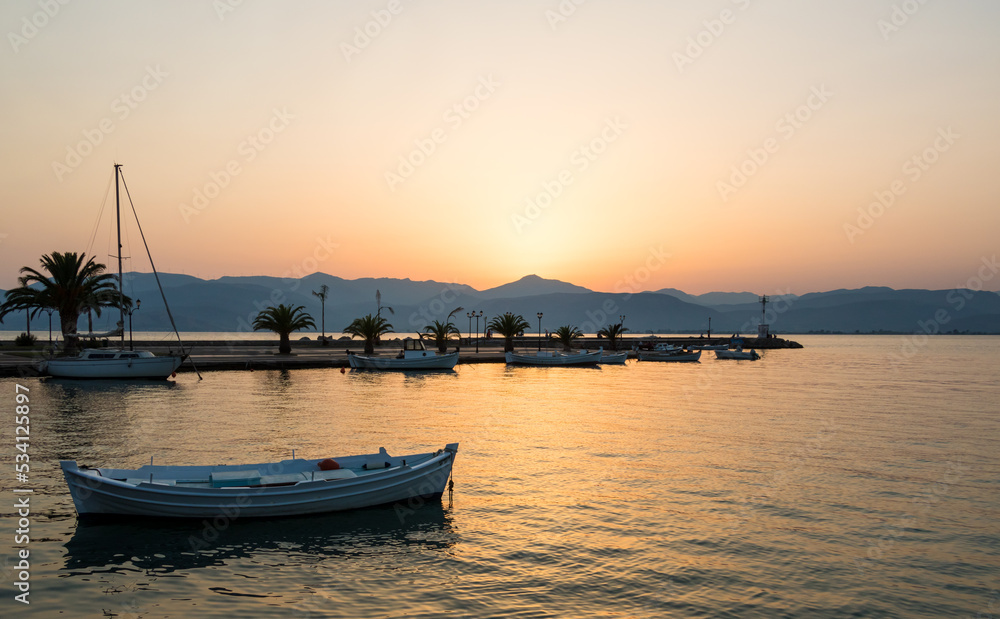 Sunset at the marina in Nafplio Greece