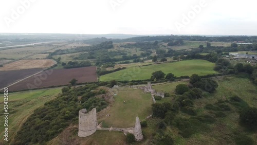 Drone footage of Hadleigh Castle main tower and surrounding fields photo