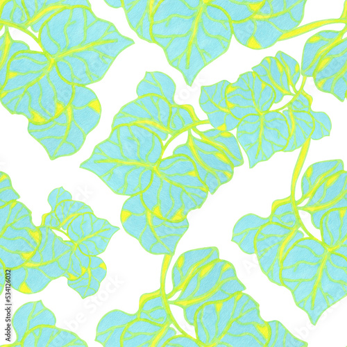 Coccoloba Uvifera Seagrape leaves seamless tropical pattern © AineGing