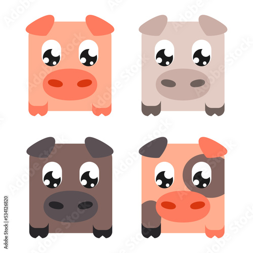 Cartoon colorful pig set on white background photo