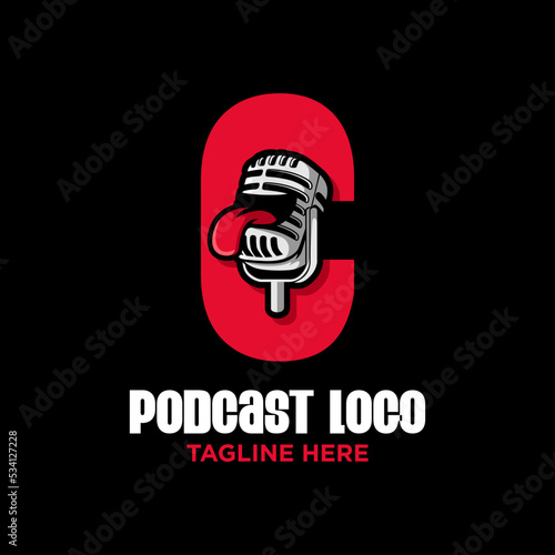 Letter C Podcast Logo Design Template Inspiration, Vector Illustration.