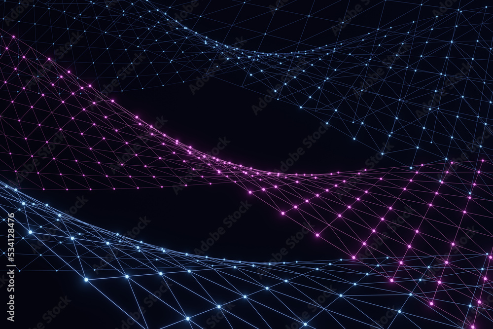 Naklejka premium Abstract blue light polygon on black background. 3d rendering