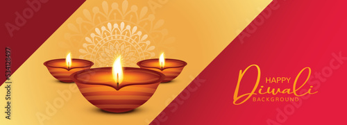 Elegant diwali festival oil lamp celebration banner holiday background