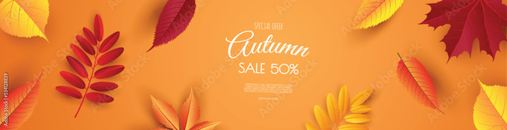 Autumn background with leaves. Vector illustration template.