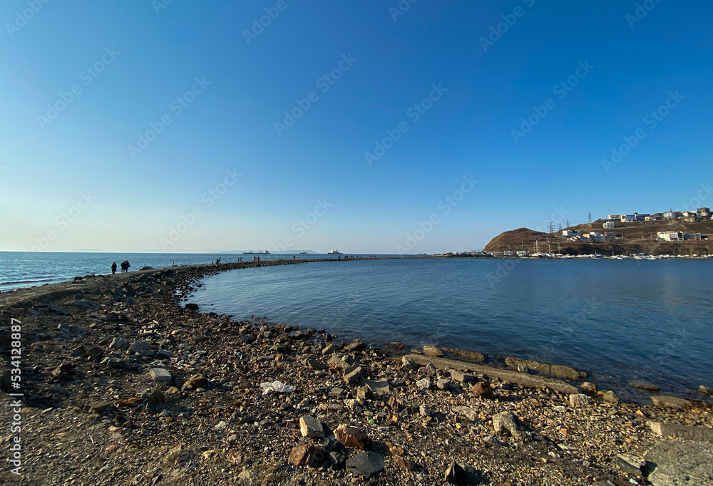 Seascape with a view of Cape Egersheld. Vladivostok, Russia