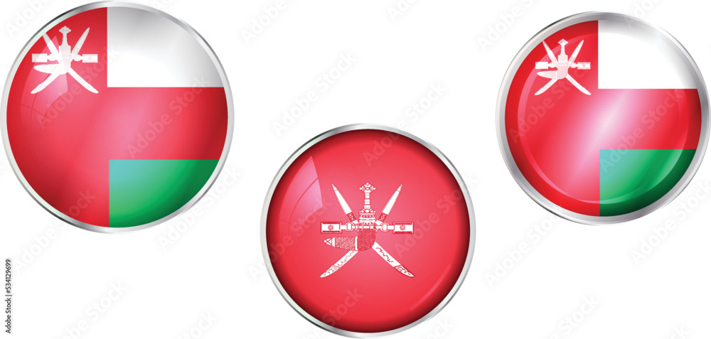 Round national flag pin of Oman.Circular vector flag of Oman Round national flag pin of Oman.Circular vector flag of Oman
