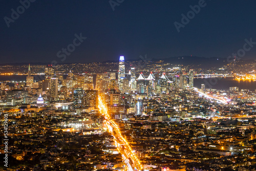 Photography view to San Francisco downtown by night