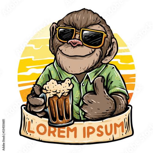 vector of monkey with a glass of beer