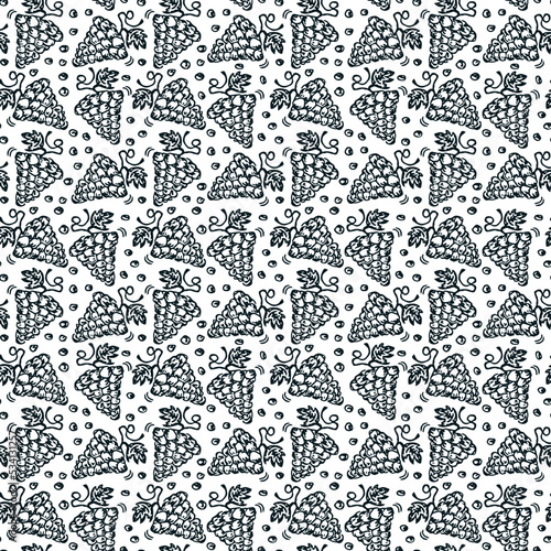 Seamless grape pattern. Doodle vector with grape icons. Vintage grape pattern