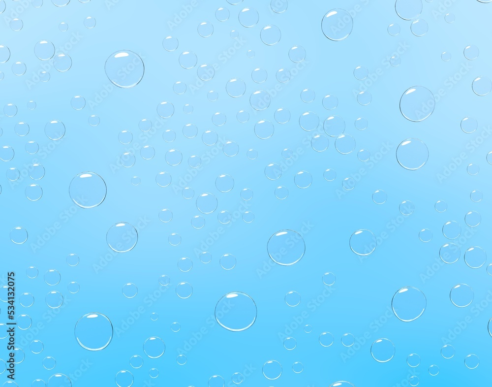 3D underwater background with water drops or air bubbles. Abstract aqua texture with transparent spheres, liquid balls in sea, ocean or pool. Rain or dew droplets on blue surface
