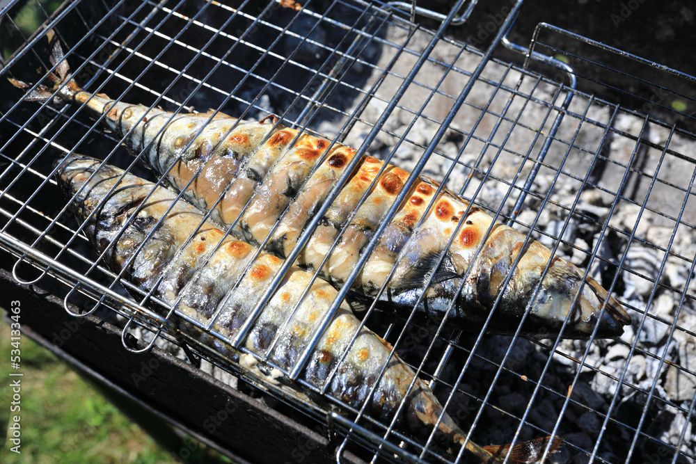 Cooking mackerel on the grill