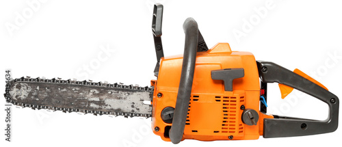 Foto Rough orange chain saw side view isolated