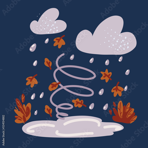 Cartoon vector illustration of fallen leaves in autumn forest at fall weather