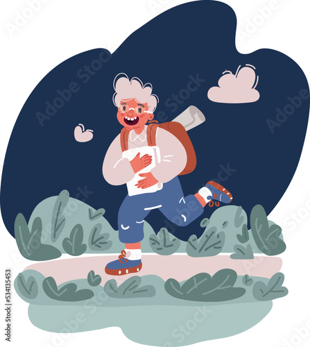 Cartoon vector illustration of jumping school boy