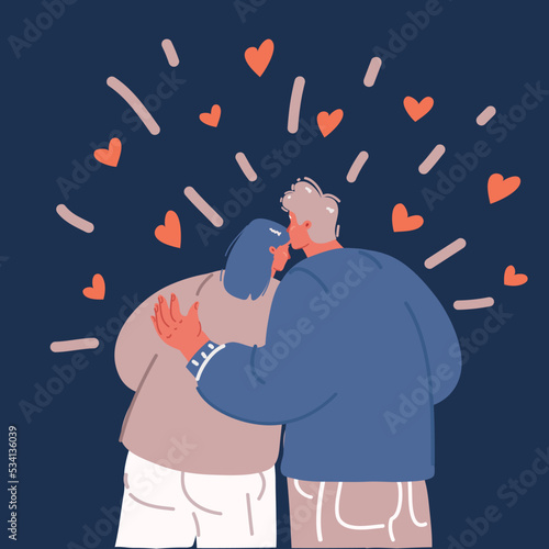 Cartoon vector illustration of couple hug each other, rear view