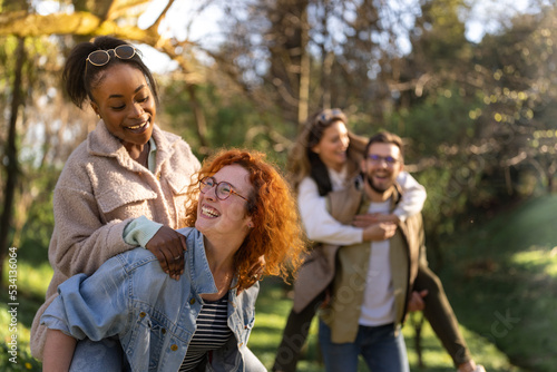 Group of multietnical friends having a great time together