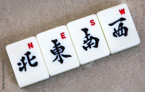 Bild auf Leinwand Classic mahjong board game tiles and play, ancient Chinese favorite