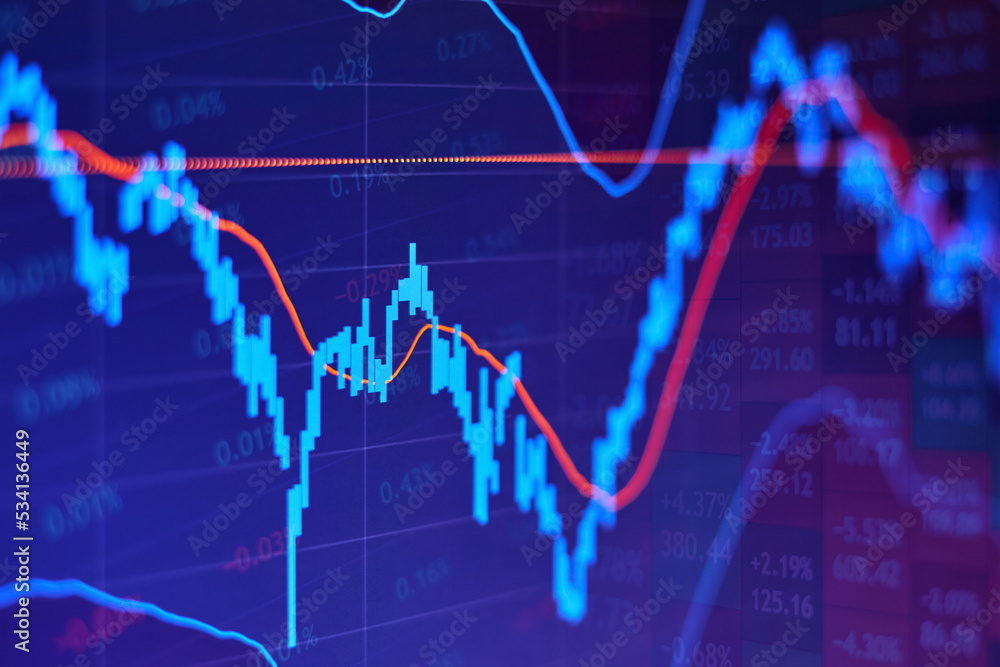 Stock market chart on blue background