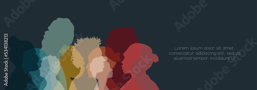 People stand side by side together. Card with place for text.
