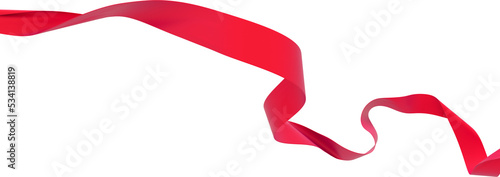 Smooth red ribbon isolated on transparent background. 3d render