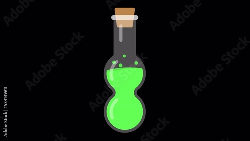 Looped animation which is shown: Laboratory ware, Flask, Potion, Conical flask, Erlenmeyer, Round bottom flask, Florence flask, Beaker, Falcon, Test tube photo