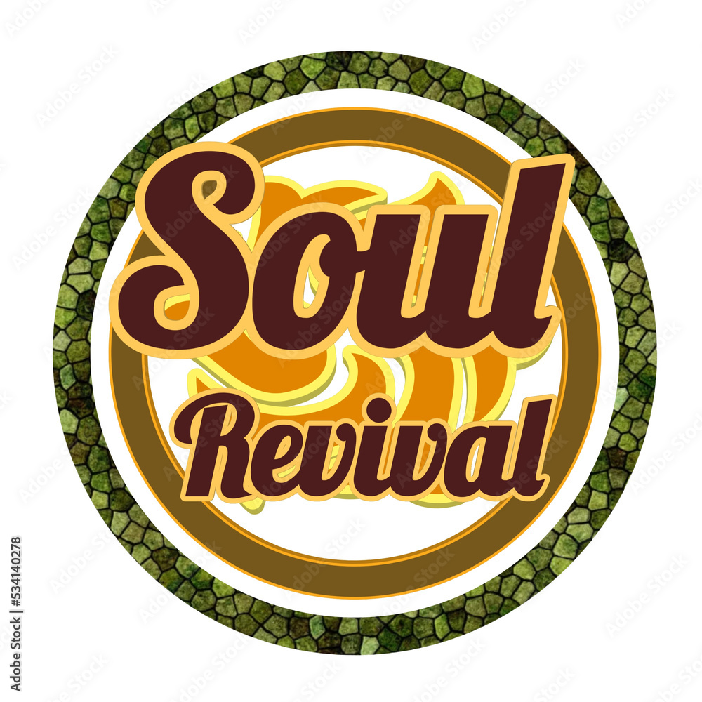 Soul revival, circular logo , with 70s retro colours