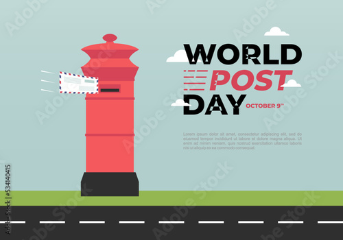 World post day background with red box celebrated on october 9th.