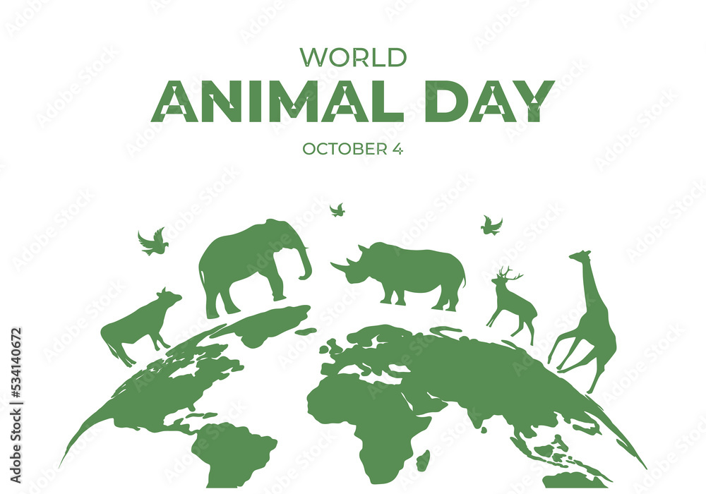 World animal day with animal on world map background celebrated on ...