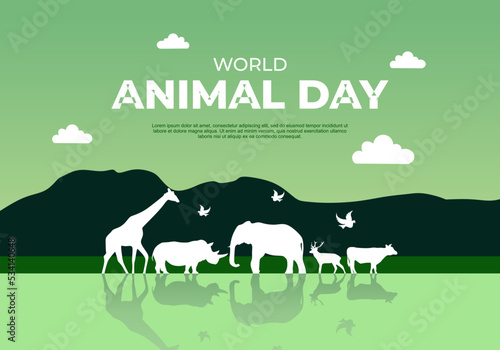 World animal day with animal at lake background celebrated on october 4.
