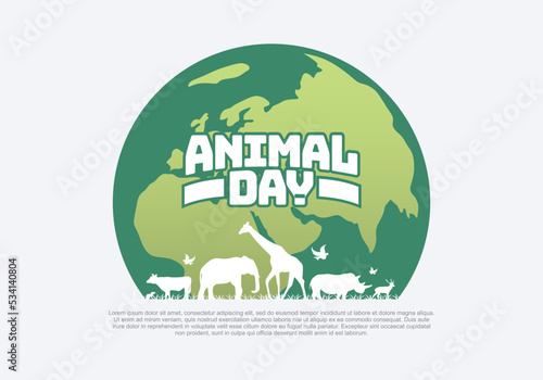 World animal day with green earth background celebrated on october 4.