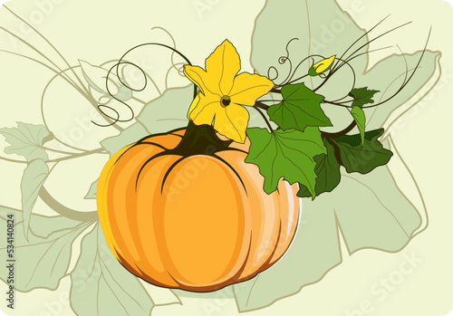 orange pumpkin design for the holiday halloween, labu dan daun gugur, Templat desain ucapan syukur. Festival panen. labu. Ilustrasi vektor