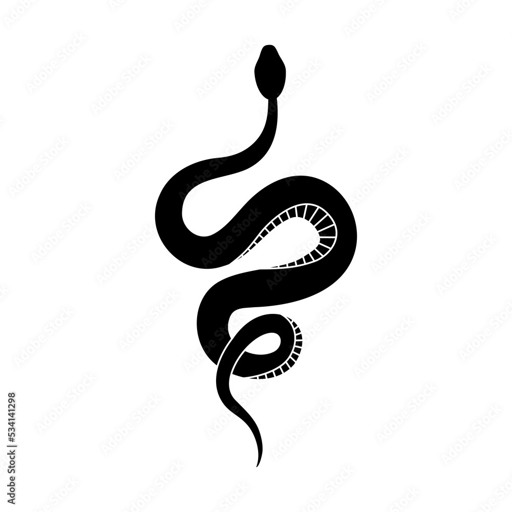 Black silhouette snake. Isolated reptile symbol, wildlife icon snake on white background. Nature vector illustration. Black silhouette snake. Isolated reptile symbol, wildlife icon snake on white background. Nature vector illustration.
