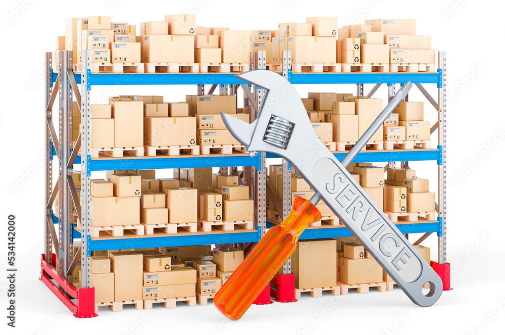 Service and repair of pallet racks, 3D rendering