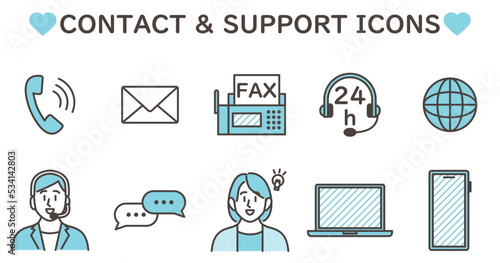 Contact us, support service icon set [Vector illustration