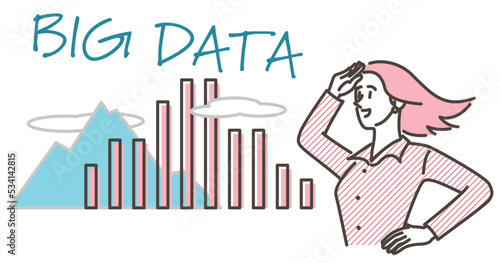 Vector illustration of a female businessperson looking at big data.