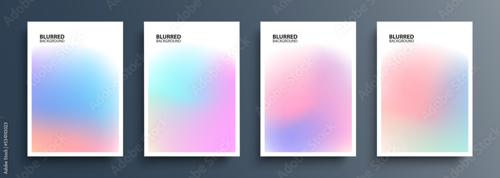 Set of light blurred backgrounds with soft color gradients. Abstract graphic templates collection for brochures, posters, banners and flyers. Vector illustration.