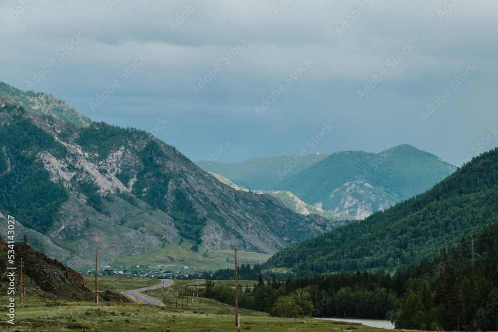 Asphalted road in the mountains of the Altai Republic