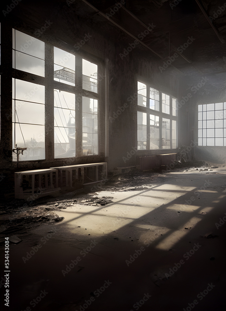Abandoned factory, ruined and crumbling. Abandoned factory, ruined and crumbling.