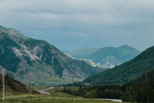 Asphalted road in the mountains of the Altai Republic