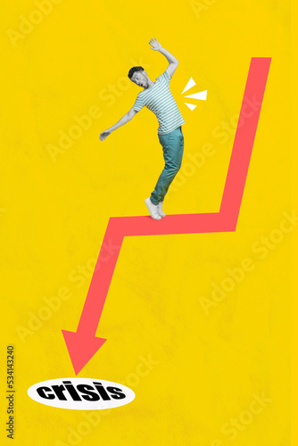 Stampa su tela Vertical collage illustration of impressed terrified guy black white colors stan