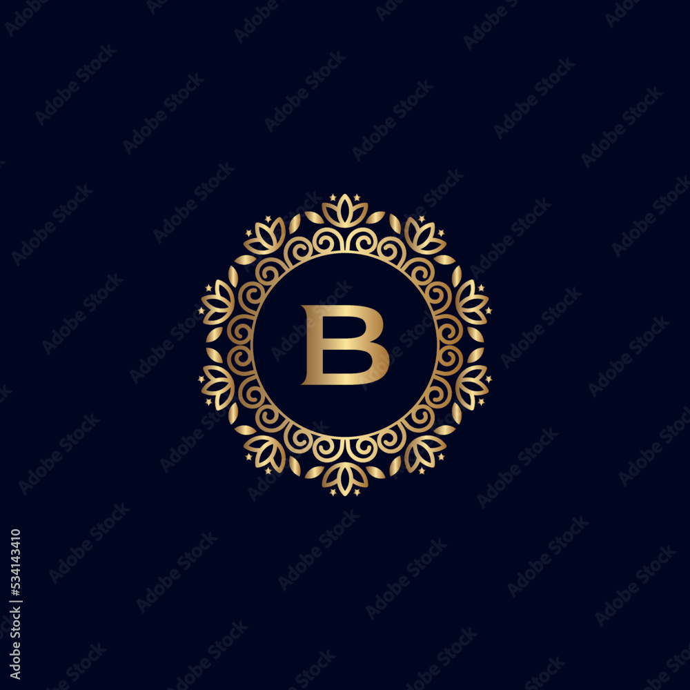 Naklejka premium GOLD ROYAL LOGO BEAUTY LUXURY LETTER B
