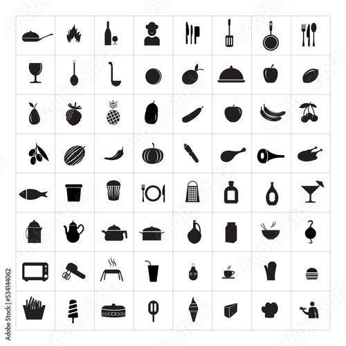 Set of 64 food icons vector.