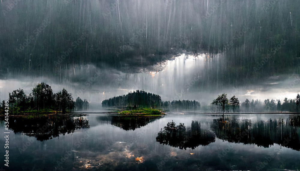 Fototapeta premium Rain Drops Cloudy Day Outdoor Art Illustration