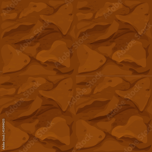 Ground texture  soil top view in cartoon style seamless. Game interface background  brown earth. 