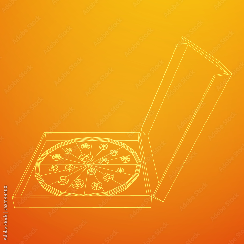 Fresh pizza in box. Wireframe vector Fresh pizza in box. Wireframe vector