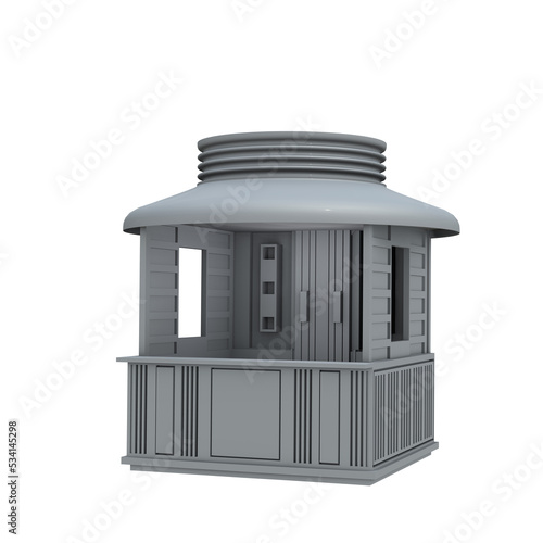 3D RENDER ILLUSTRATION. Sample idea model outdoor food drink booth kiosk. Small business street food stall market or Product exhibition fair counter concept design on isolated png blank background.