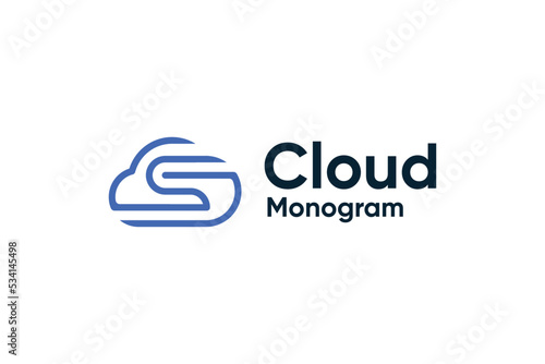 Blue shape cloud company logo vector