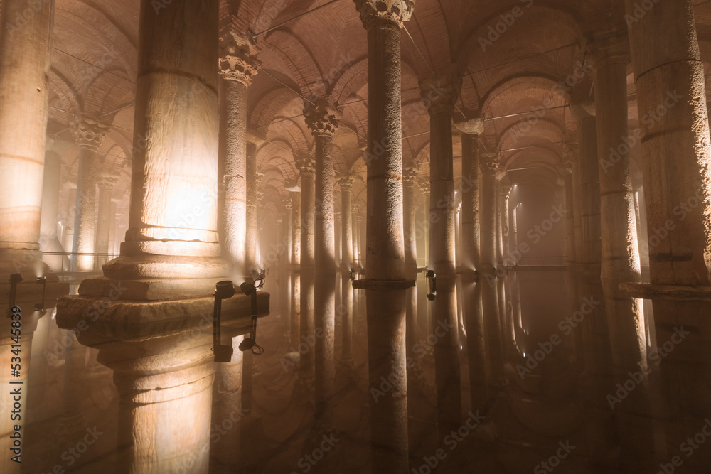 Basilica Cistern. Reflections of the Columns on the water.